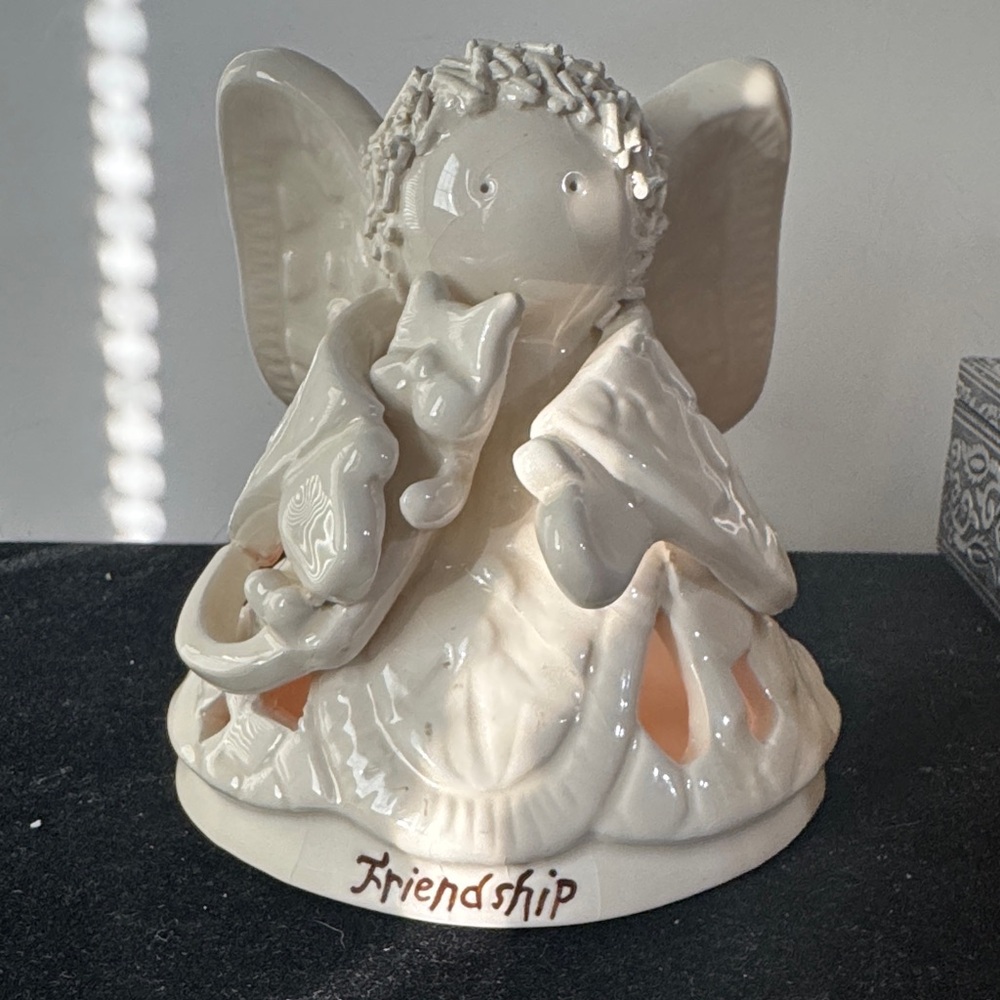Vintage Ceramic Angel Figurine with Friendship Inscription